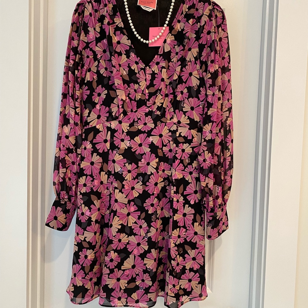 Kate Spade Floral Silk Chiffon Long Sleeve Dress 8